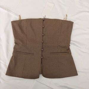 Zara Women's Strapless Printed Pale Pink Top M